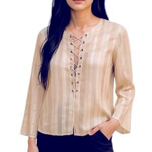 J.O.A. Cream Metallic Shimmer Corset Blouse Long Sleeve Large NWT